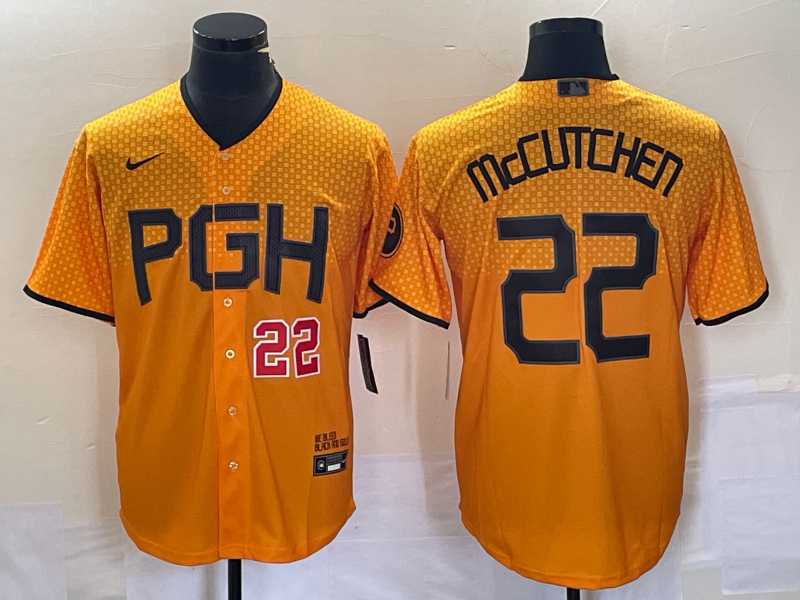 Mens Pittsburgh Pirates #22 Andrew McCutchen Number Gold 2023 City Connect Stitched Jersey 2->pittsburgh pirates->MLB Jersey